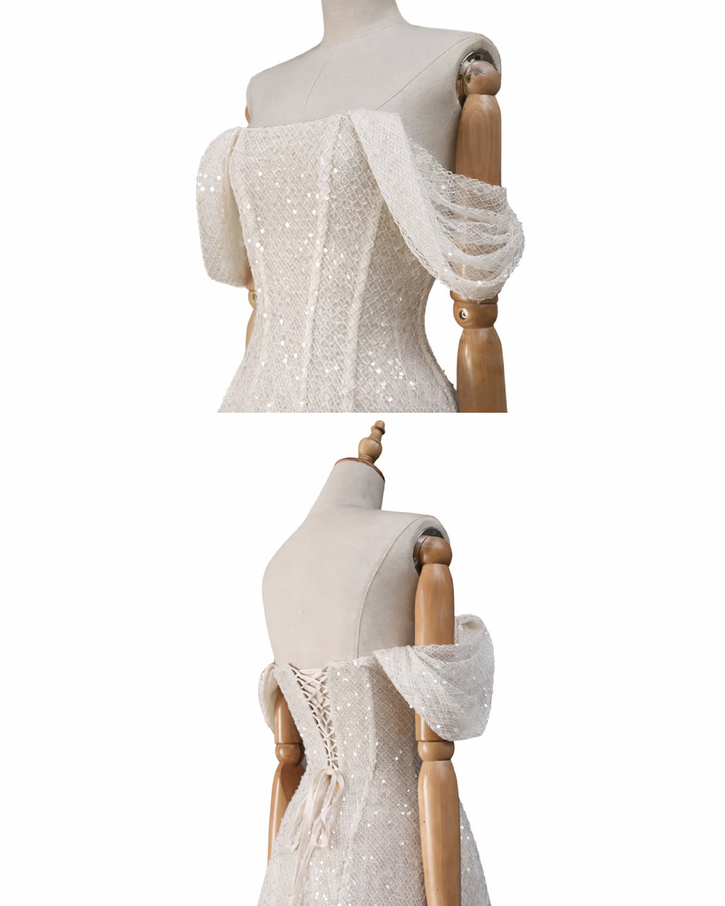 Felicity White Off-the-Shoulder Sparkly Midi Dress, white lace bridal shower dress​, white sparkly dress​, sparkly wedding dress​