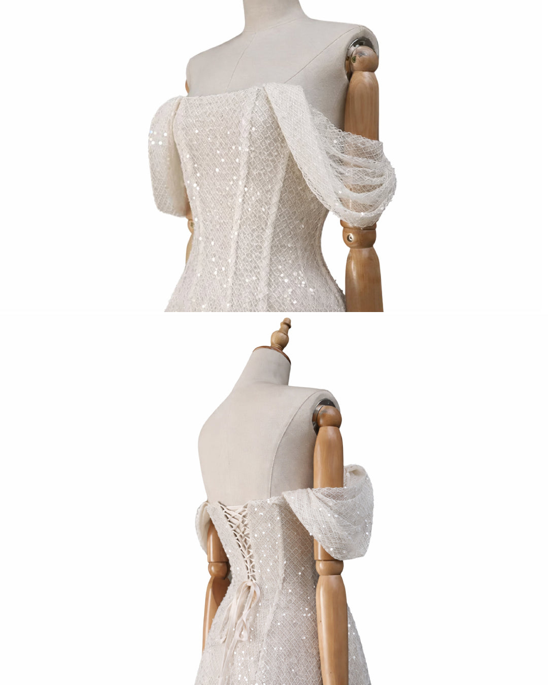 Felicity White Off-the-Shoulder Sparkly Midi Dress, white lace bridal shower dress​, white sparkly dress​, sparkly wedding dress​