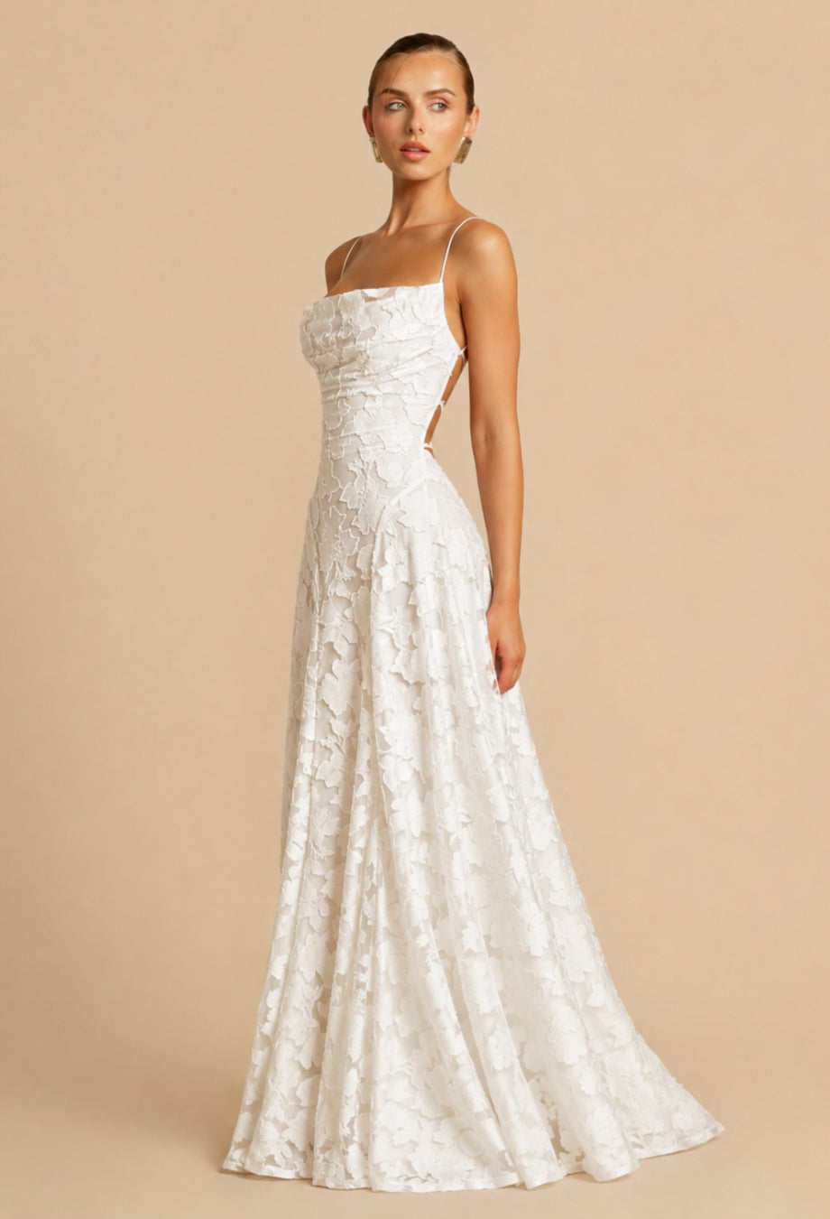 Francis White Maxi Dress, open back bridal dress​, open back dress​, open backed dress​