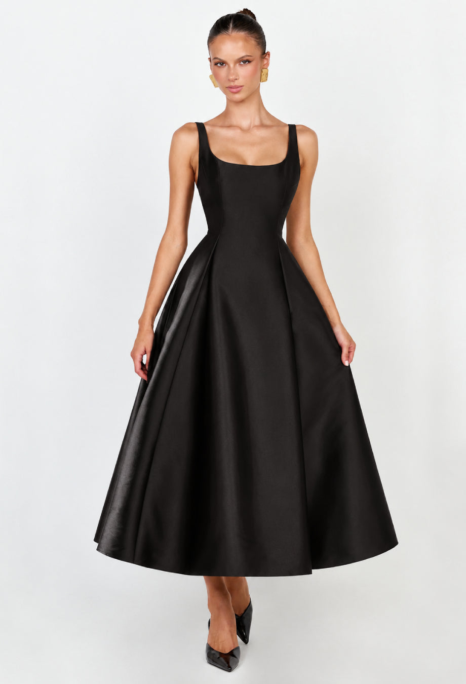 Françoise Black Square-Neck Midi Dress for Formal Events, black square neck dress​, black square neck midi dress
