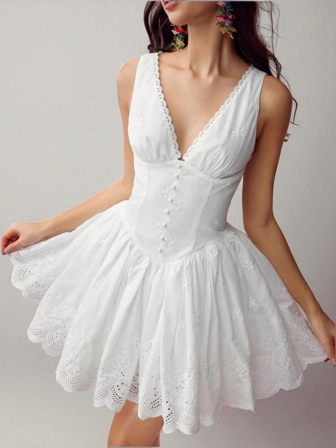 French-Inspired V-Neck Pleated Dress