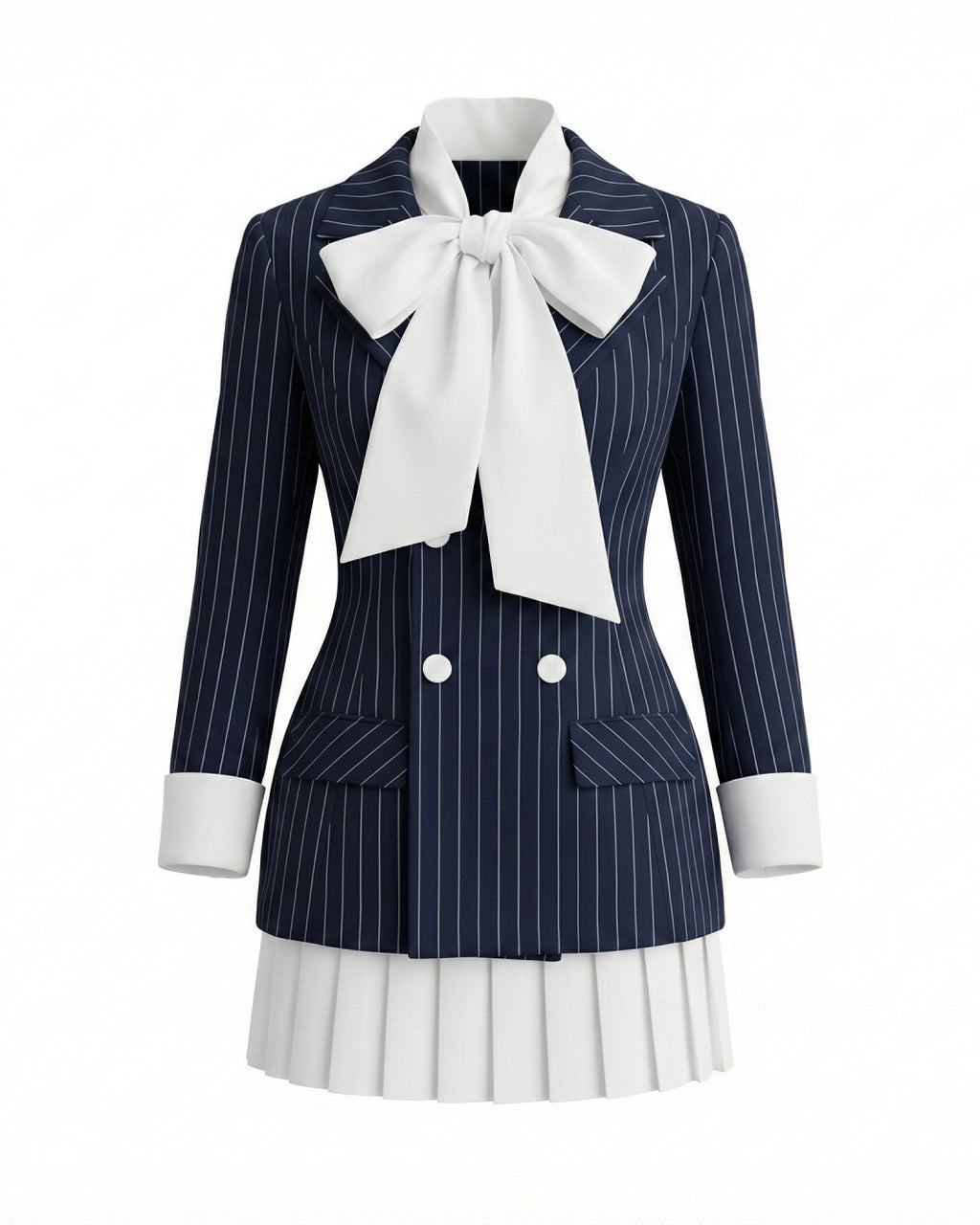 Georgia Bow-Tie Striped Blazer Dress – Dark Blue