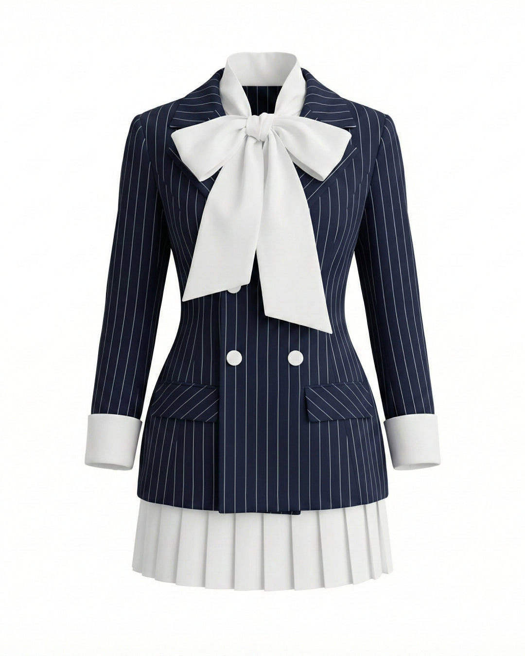 Georgia Bow-Tie Striped Blazer Dress – Dark Blue