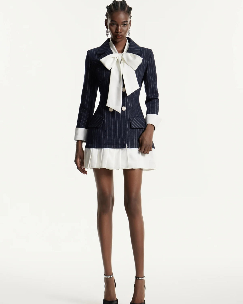 Georgia Bow-Tie Striped Blazer Dress – Dark Blue