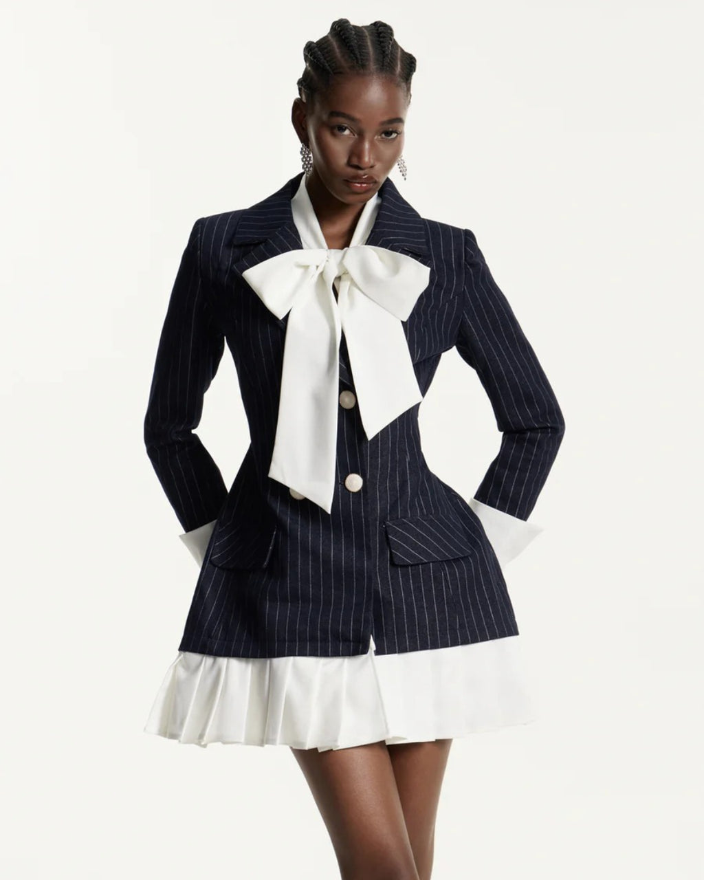 Georgia Bow-Tie Striped Blazer Dress – Dark Blue