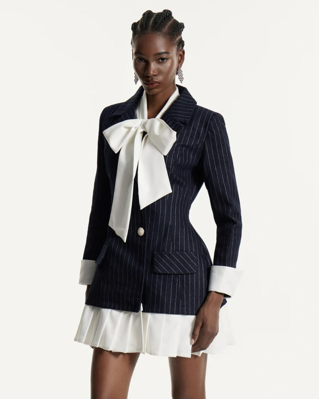 Georgia Bow-Tie Striped Blazer Dress – Dark Blue