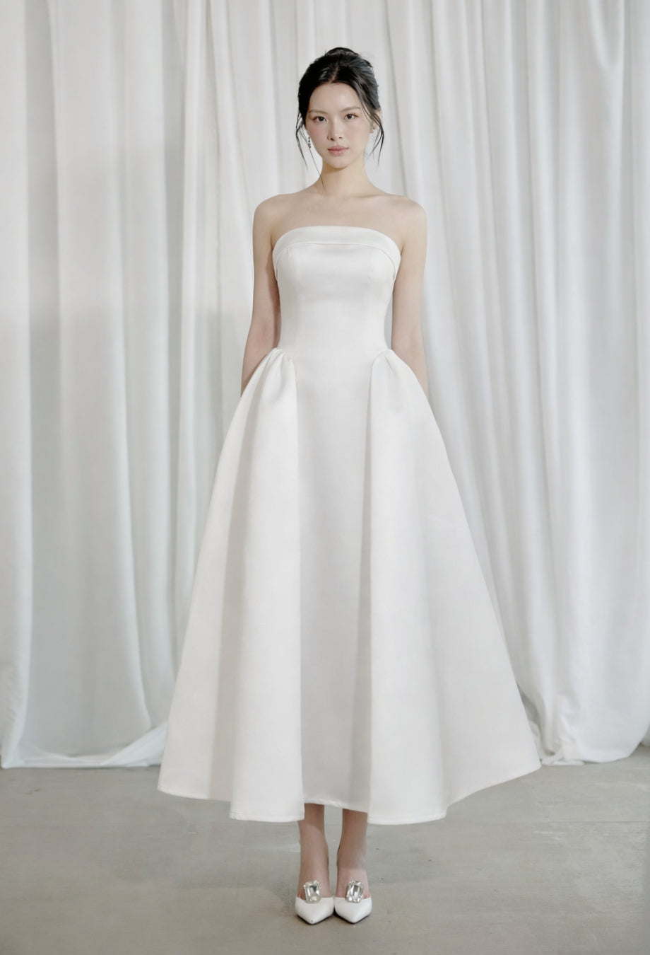 Georgiana Strapless Midi Dress, strapless dress​, strapless wedding dress​, dress white strapless​, strapless midi dress​