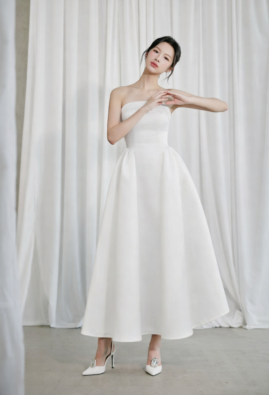 Georgiana Strapless Midi Dress, strapless dress​, strapless wedding dress​, dress white strapless​, strapless midi dress​