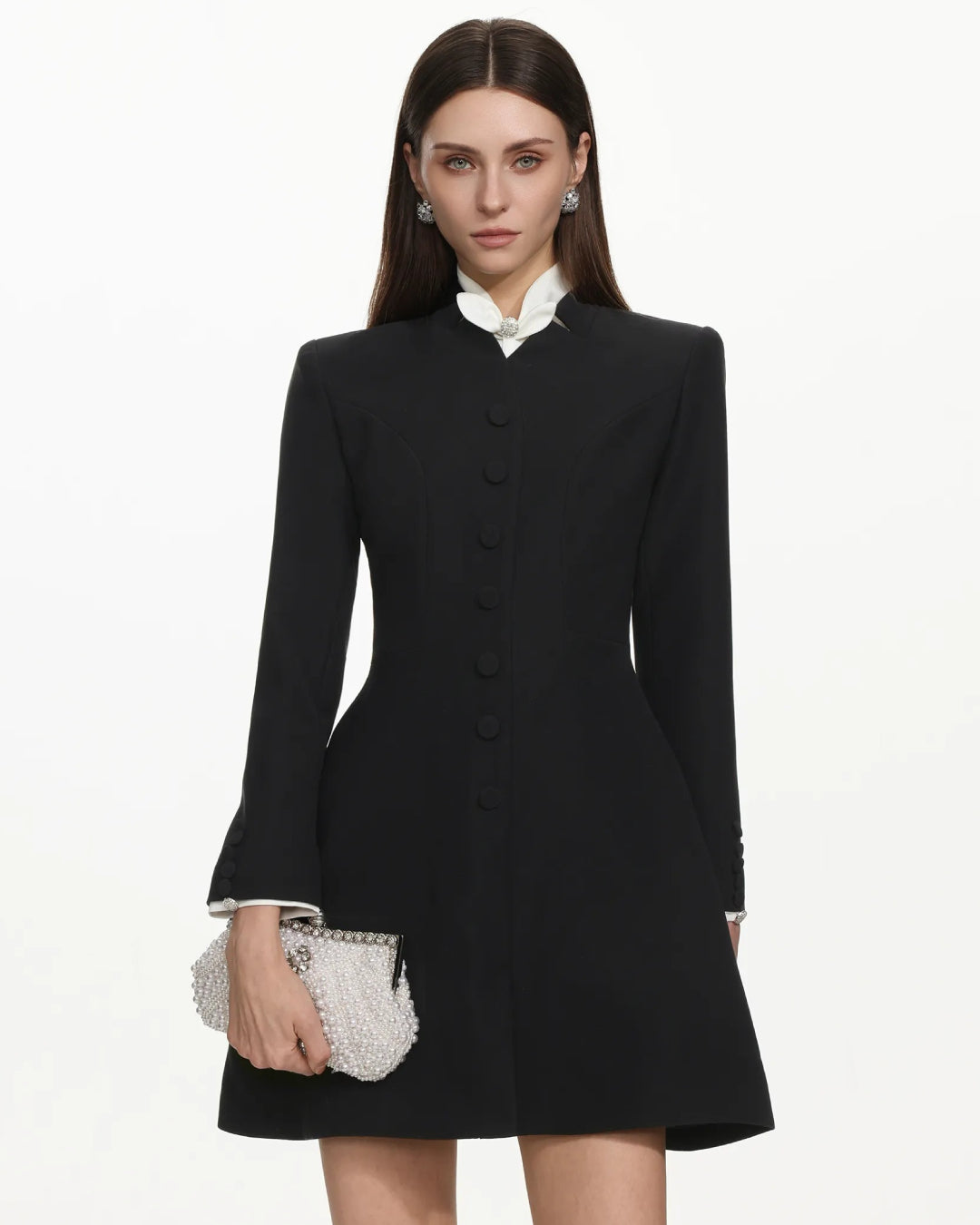 Hailee Tailored Long-Sleeve Blazer Mini Dress - Black