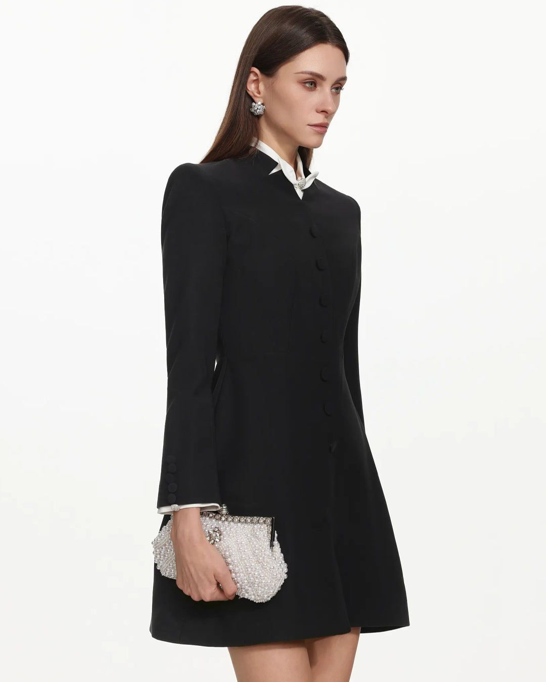long sleeve tailored mini dress Long Sleeve High Neck Tailored Mini Bodycon Dress In Black Woven | EGO US