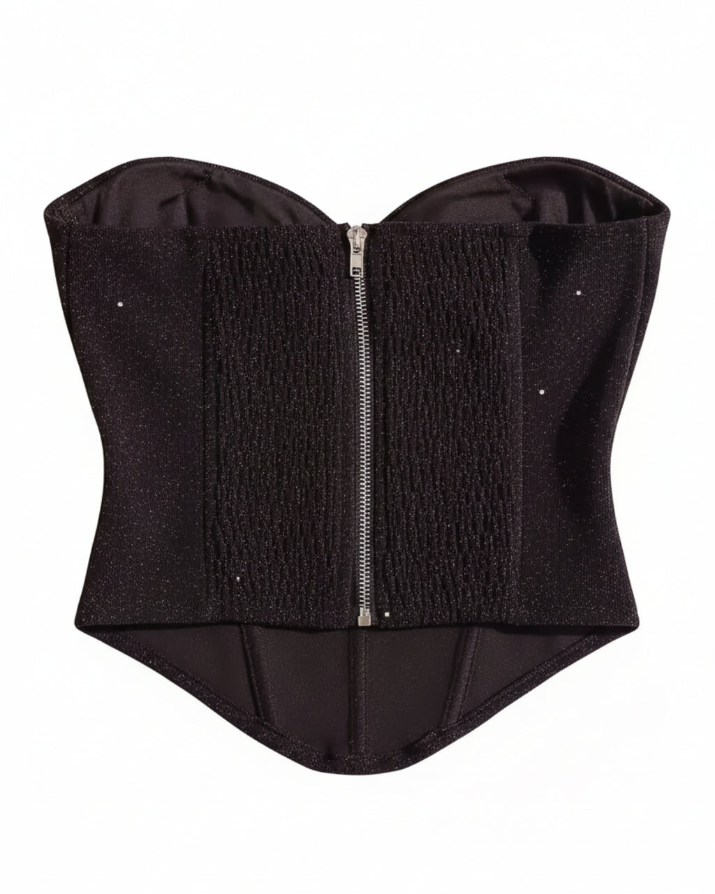 Hallie Structured Black Corset Top, Mesh Tie Corset Tube Top, bustier corset top​, bustier top canada​