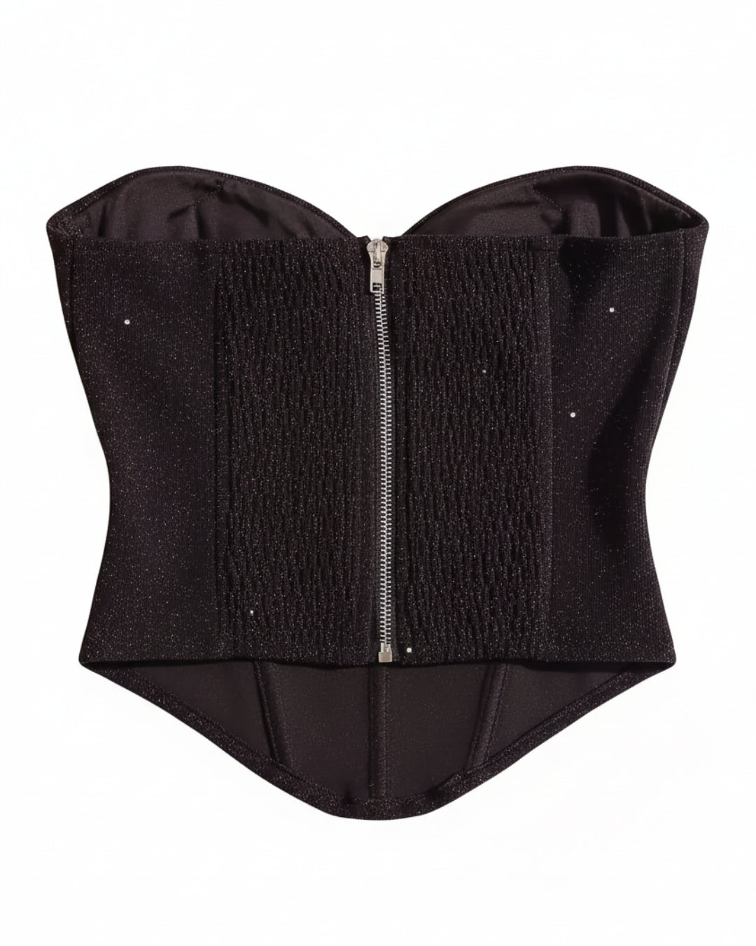 Hallie Structured Black Corset Top, Mesh Tie Corset Tube Top, bustier corset top​, bustier top canada​