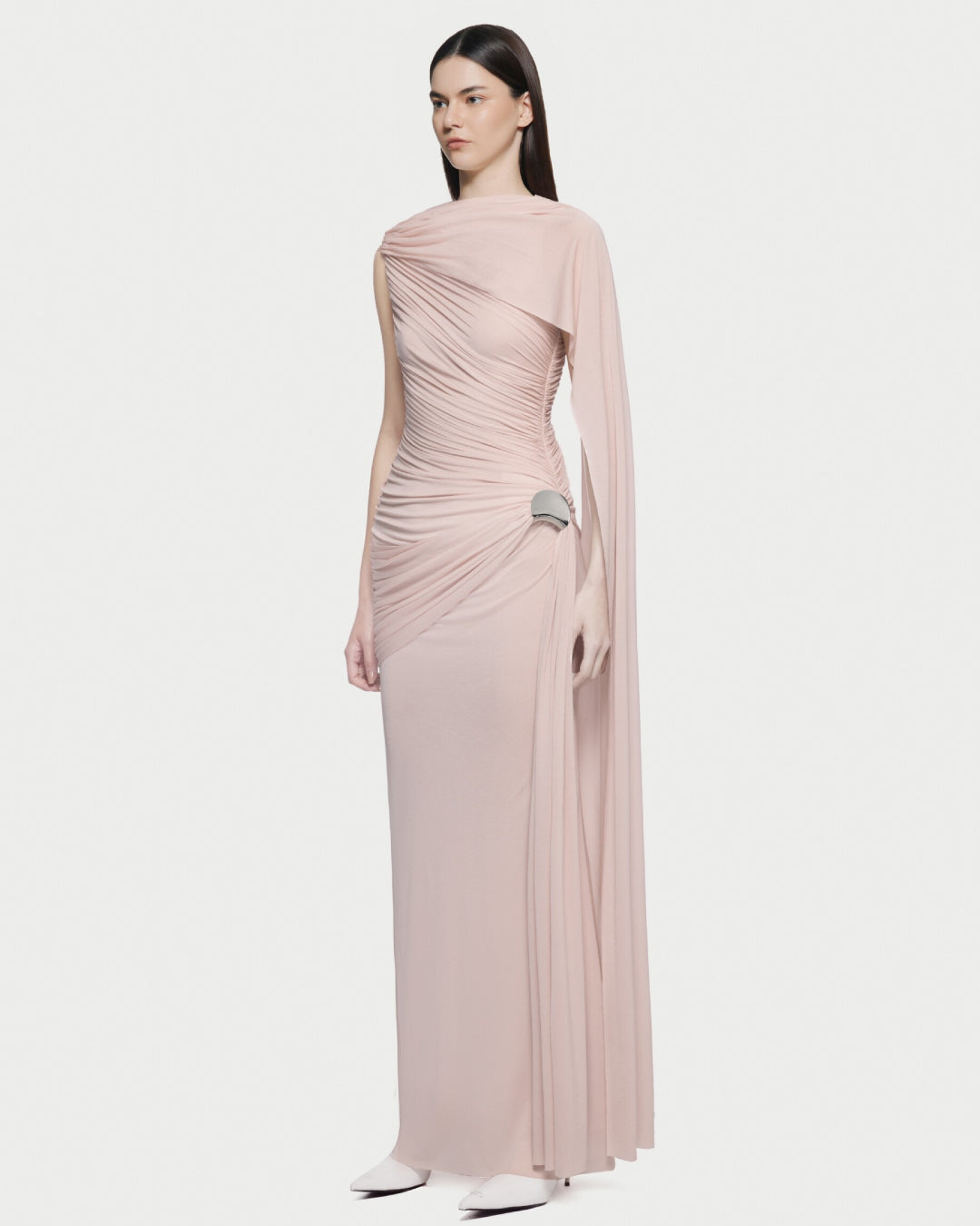 Ruched Draped Long Sleeve Maxi Dress - Pink / S Ruched Draped Long Sleeve Maxi Dress - Pink / S