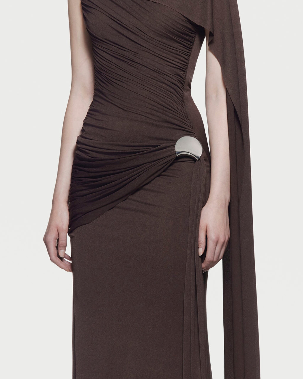 Helena Coffee Brown Maxi Dress - High Neck Brown Maxi Dress Helena Coffee Brown Maxi Dress - High Neck Brown Maxi Dress