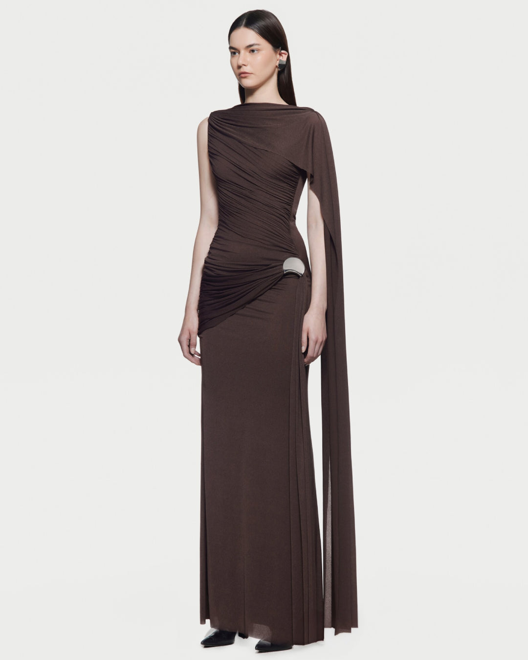 Helena Coffee Brown Maxi Dress, High Neck Brown Maxi Dress, brown maxi dress wedding