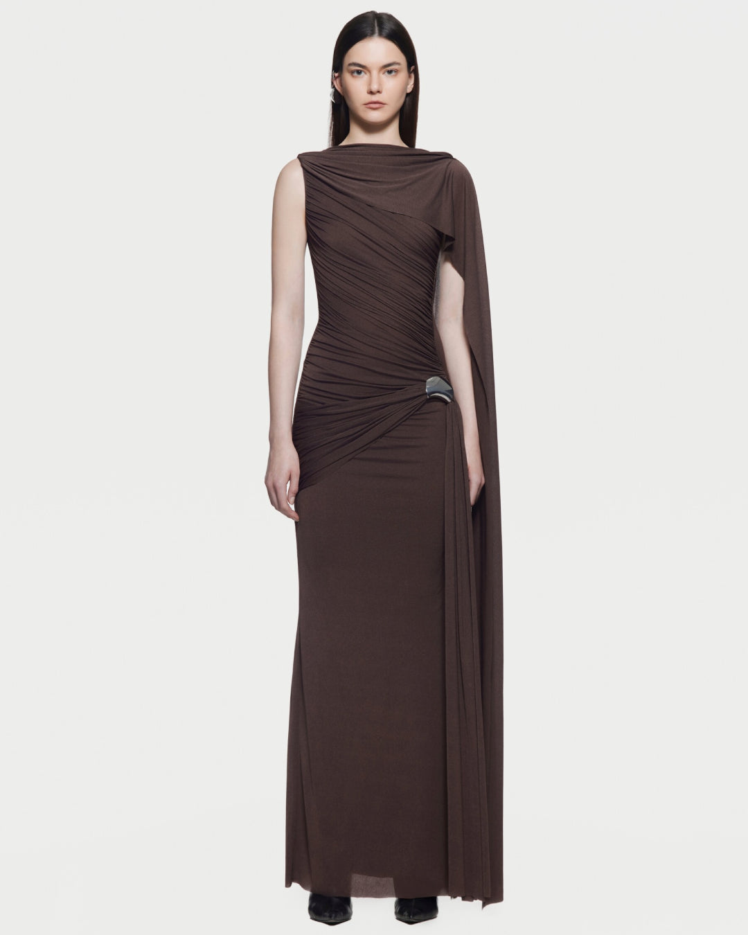 Helena Coffee Brown Maxi Dress, High Neck Brown Maxi Dress, brown maxi dress wedding