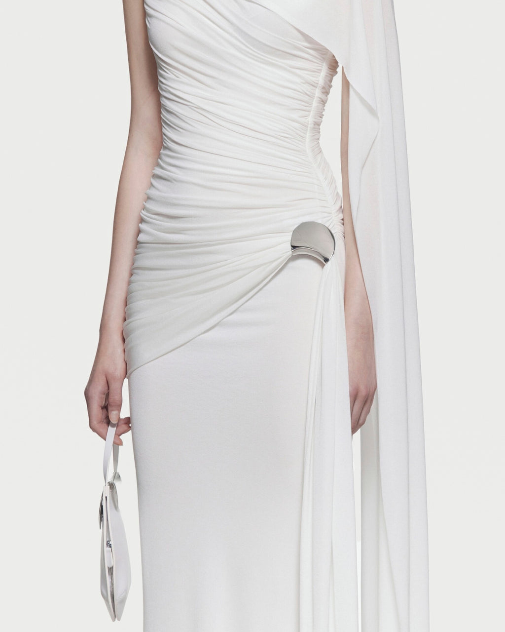 Helena White Maxi Dress, High Neck White Maxi Dress, white maxi engagement dress, white maxi