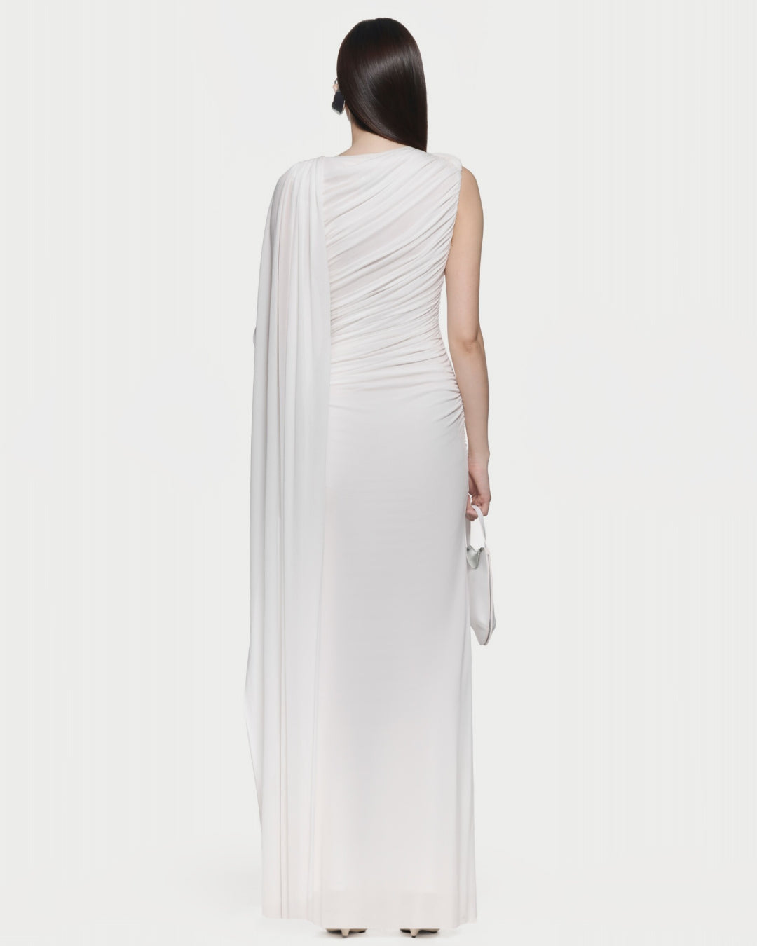 Helena White Maxi Dress, High Neck White Maxi Dress, white maxi engagement dress, white maxi