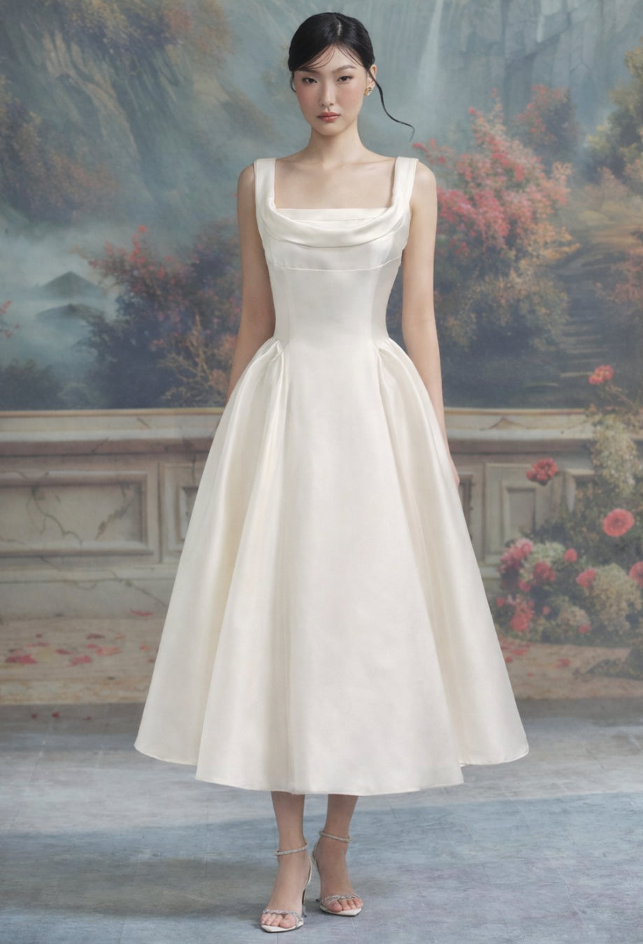 Isabeau Ivory Satin Midi Dress, Civil Ceremony Dress, civil ceremony wedding dress, simple wedding dress for civil ceremony