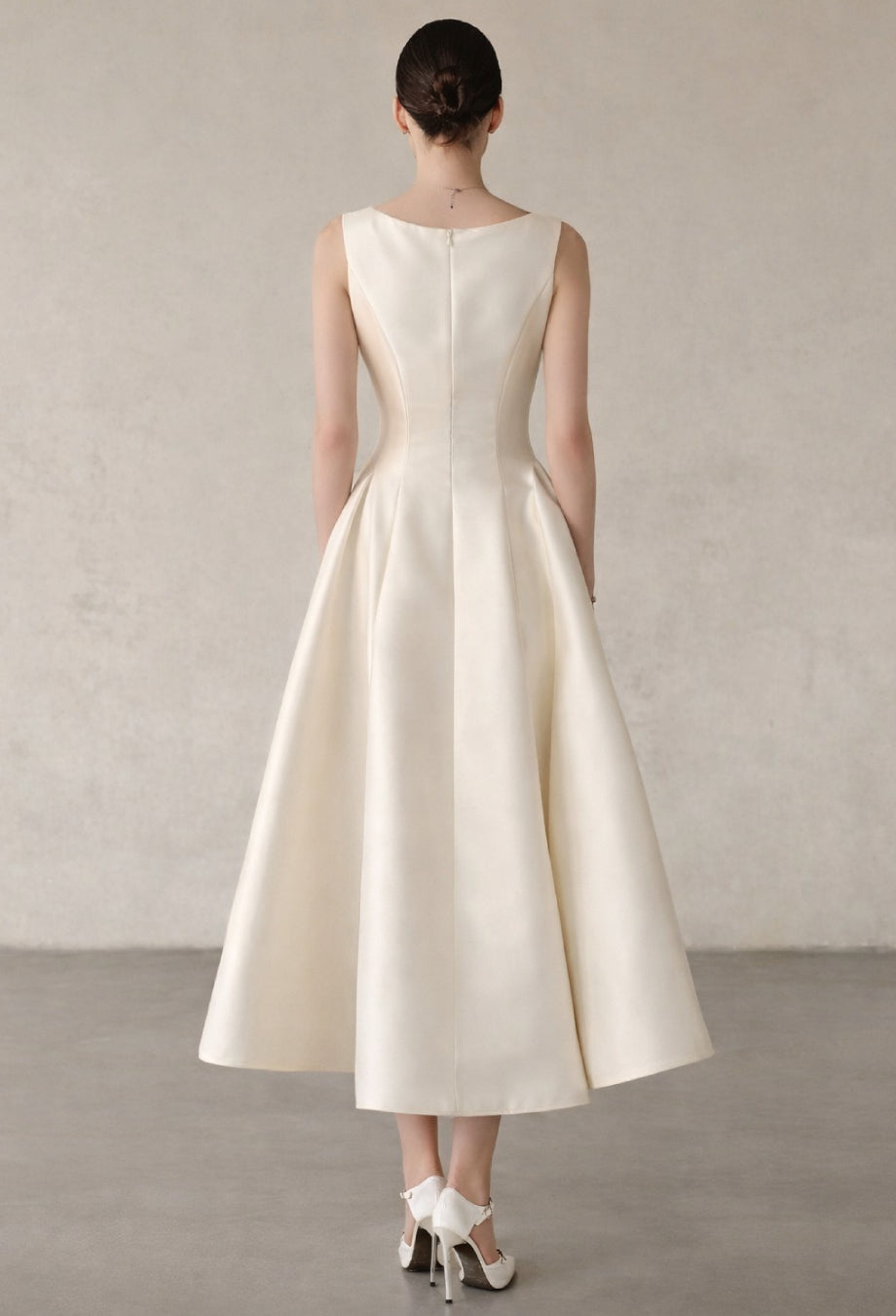 Isabeau Ivory Satin Midi Dress, wedding dress for civil ceremony, wedding dress civil ceremony​