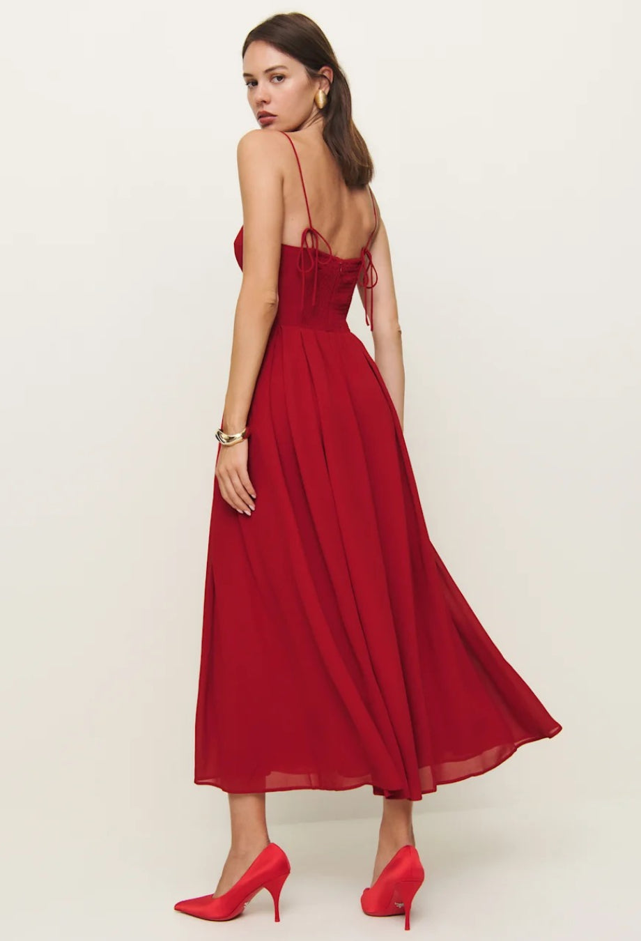 Jaelyn Red chiffon Midi Dress, jaelyn dress, chiffon red dress