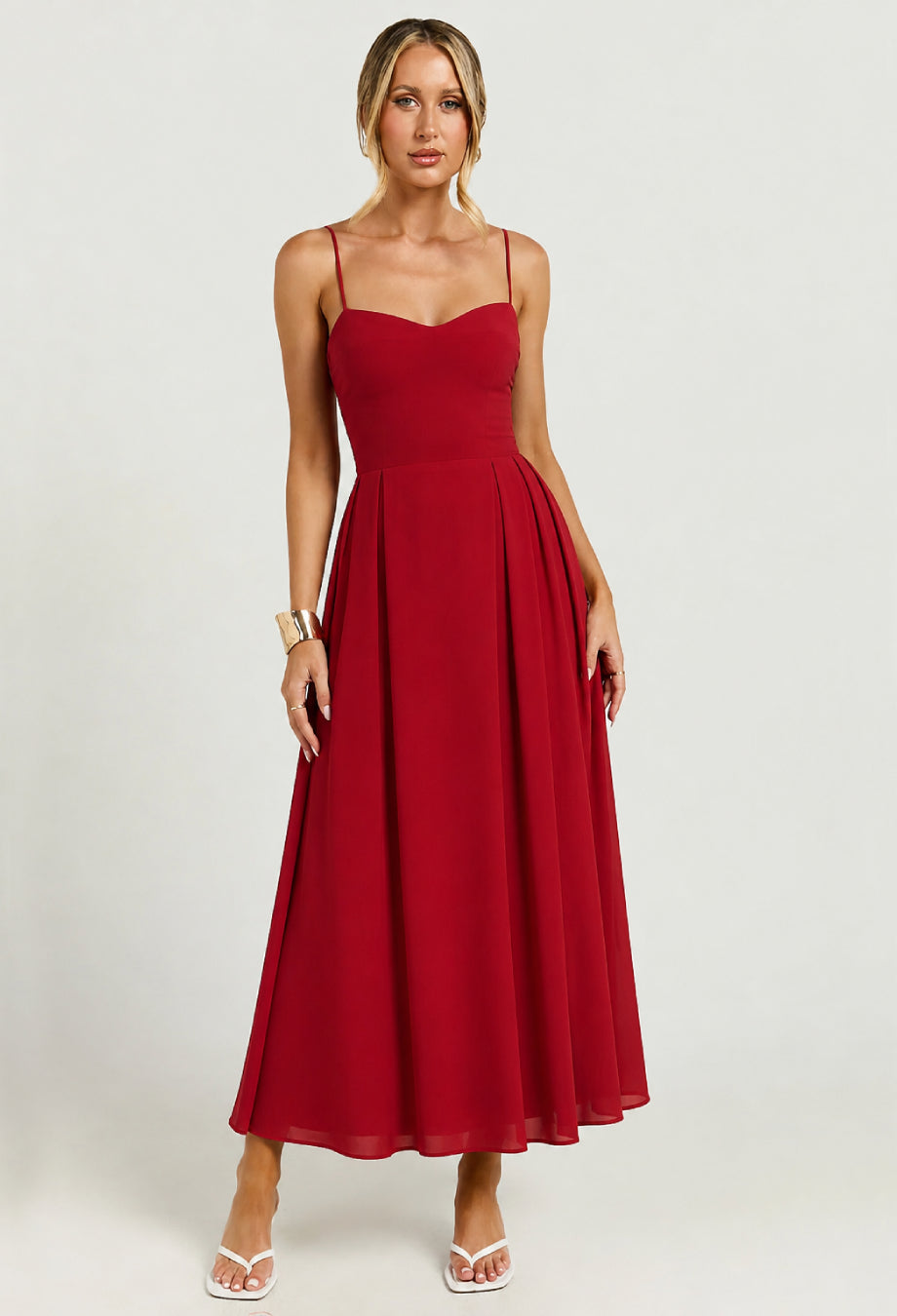 Jaelyn Red Midi Dress, chiffon formal dress​, jaelyn dress reformation​