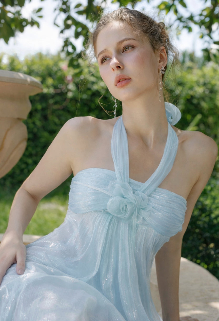 Jaime Soft Blue Sheer Overlay Midi Sundress, summer wear canada