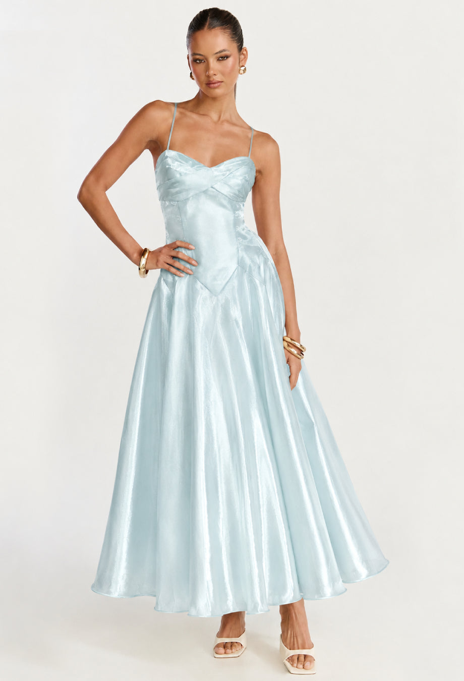 Mint Blue Satin Wedding Guest Dress