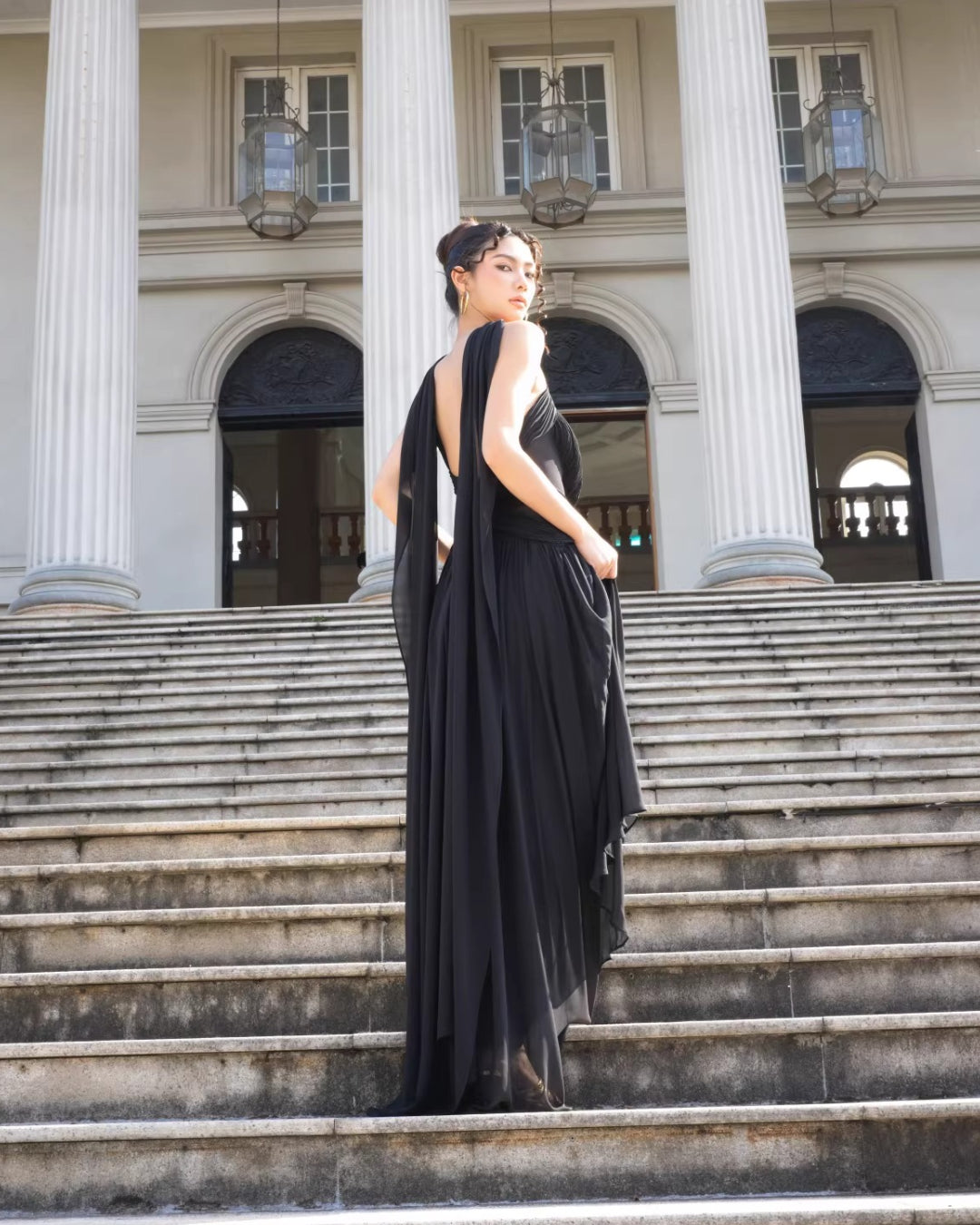 Calanthe Black Maxi Dress - Black Gown with Shawl Calanthe Black Maxi Dress - Black Gown with Shawl