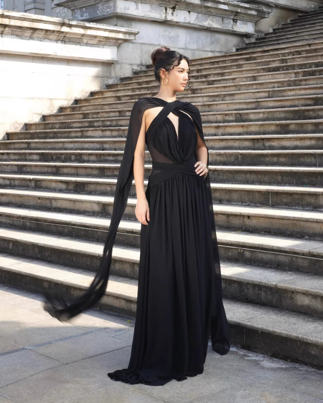 Calanthe Black Maxi Dress - Black Gown with Shawl Calanthe Black Maxi Dress - Black Gown with Shawl