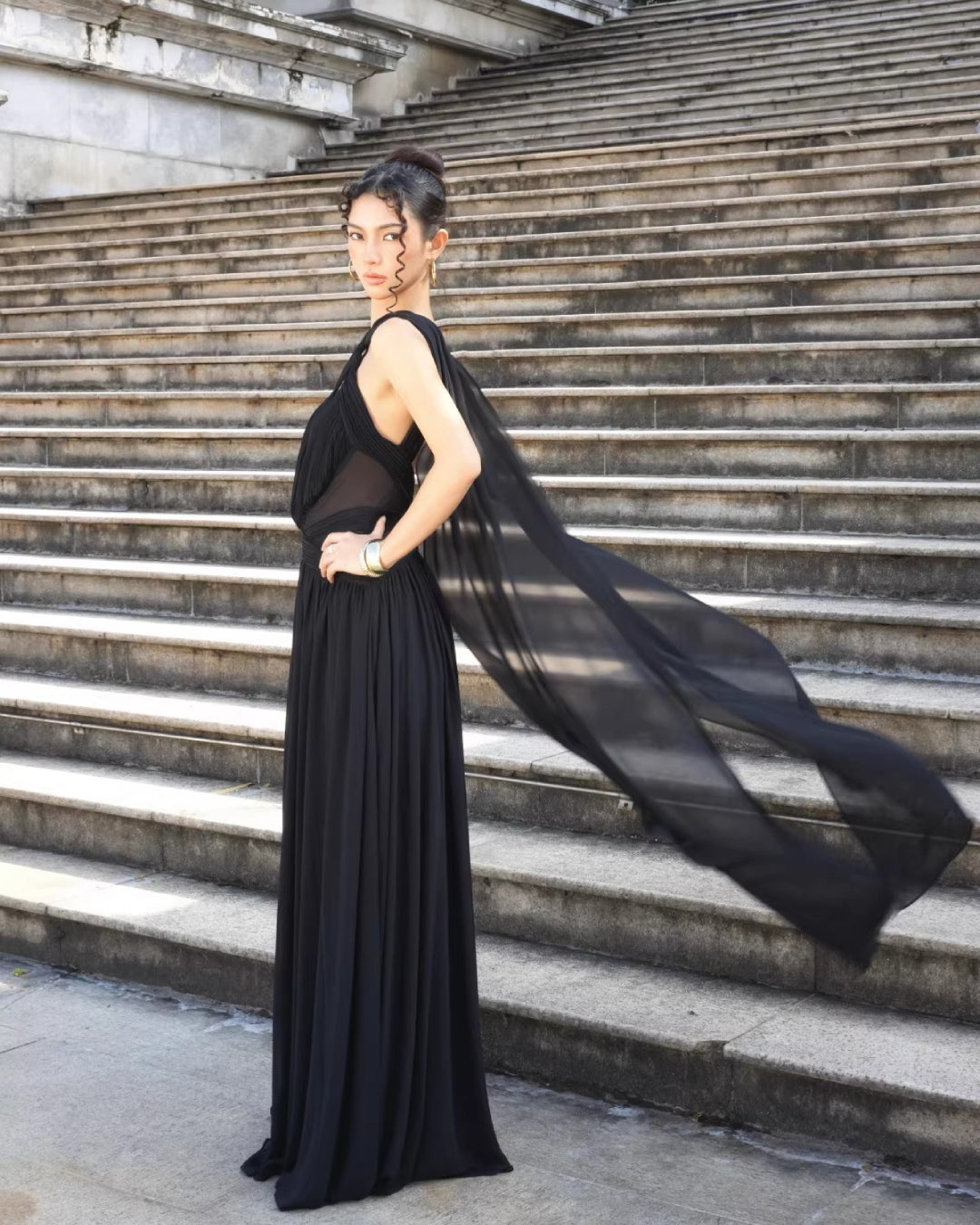 Calanthe Black Maxi Dress - Black Gown with Shawl Calanthe Black Maxi Dress - Black Gown with Shawl
