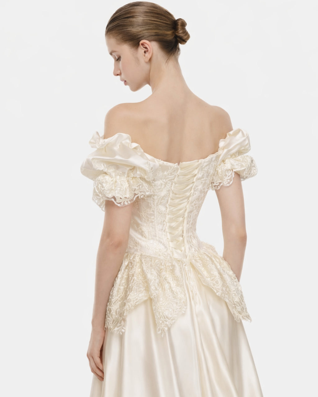 Jelena Vintage Embroidered Satin Maxi Dress, bridal cocktail dress, bridal dress civil wedding