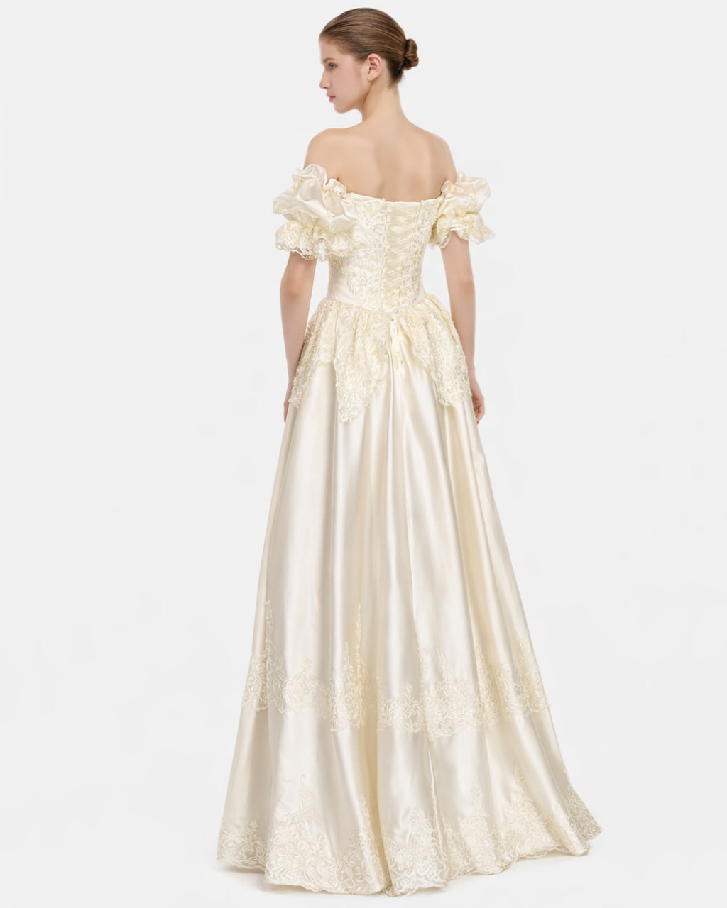 Jelena Vintage Embroidered Satin Maxi Dress, white bridal dress, bridal dress ivory​, nigeria bridal dress