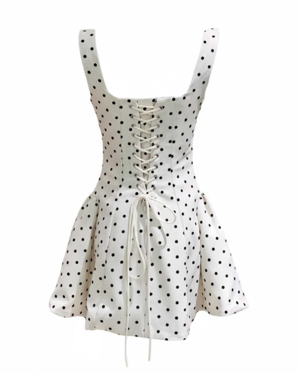 jenny polka dot dress, white dress with black polka dots