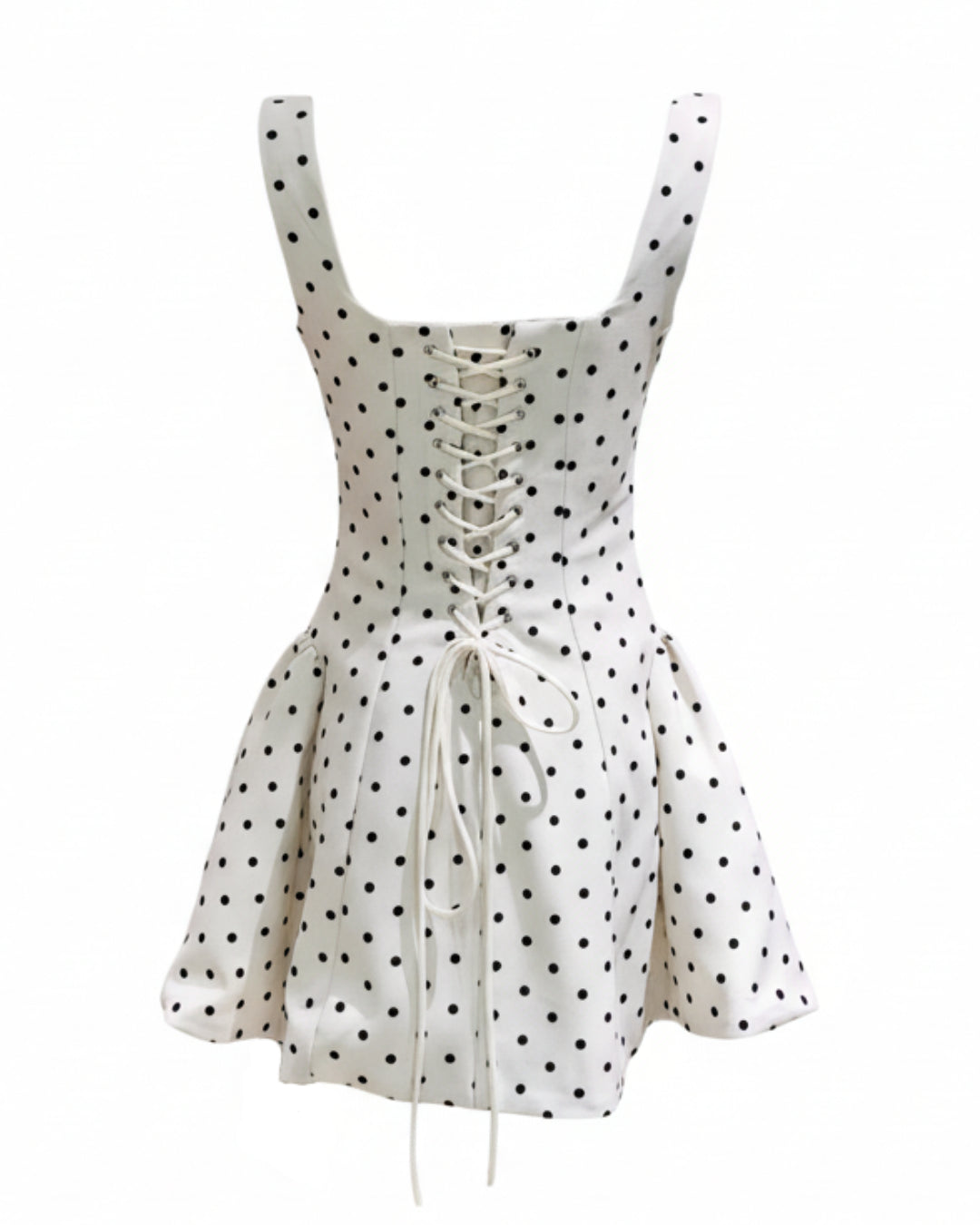 jenny polka dot dress, white dress with black polka dots