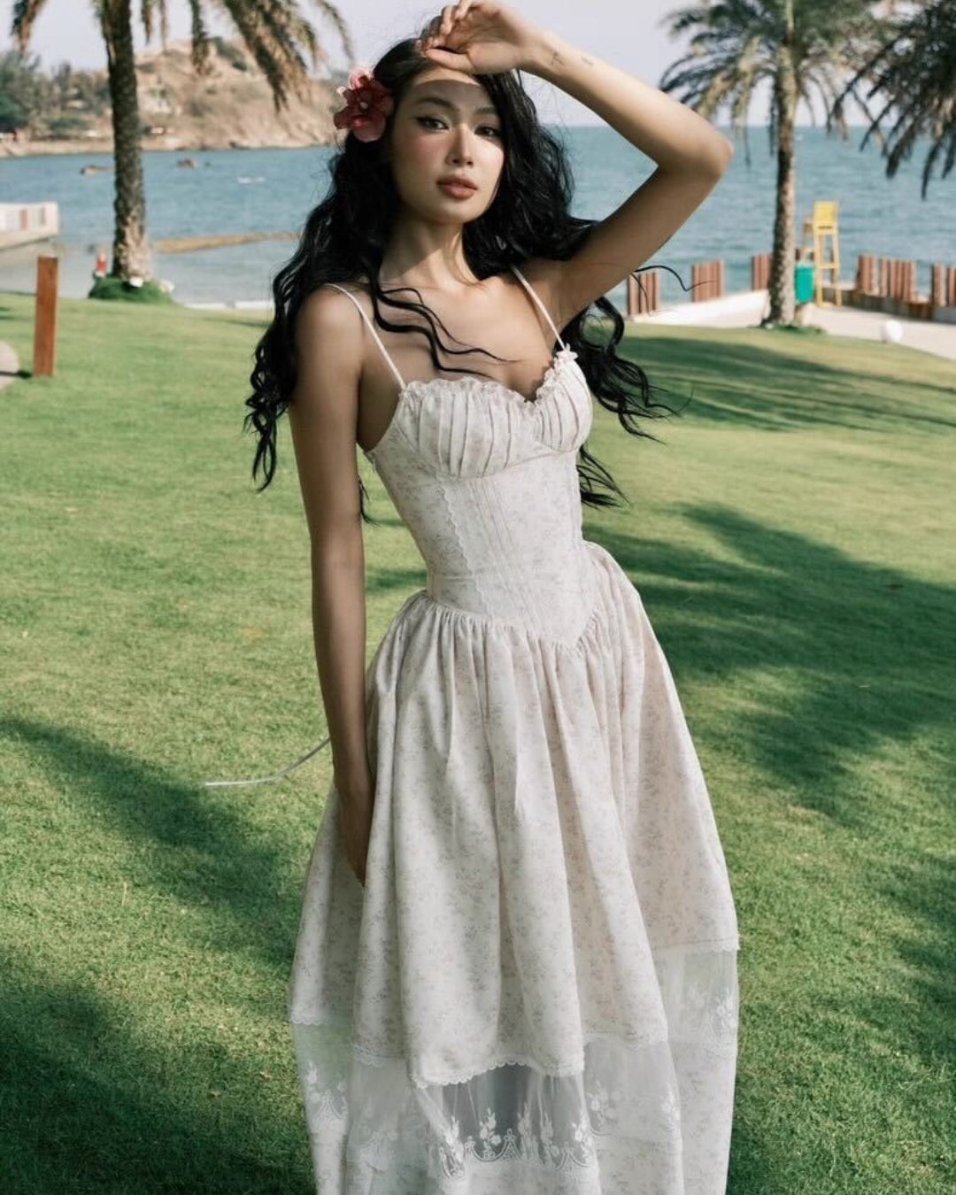 Josie Floral Midi Dress, Jubin dress, wedding guest dress​, corset dress​