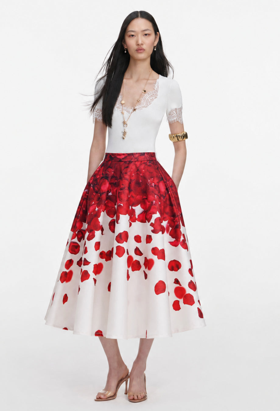 Vintage Floral Midi Skirt, Summer Garden Party Outfit​, floral midi skirt for women​, garden party outfit female