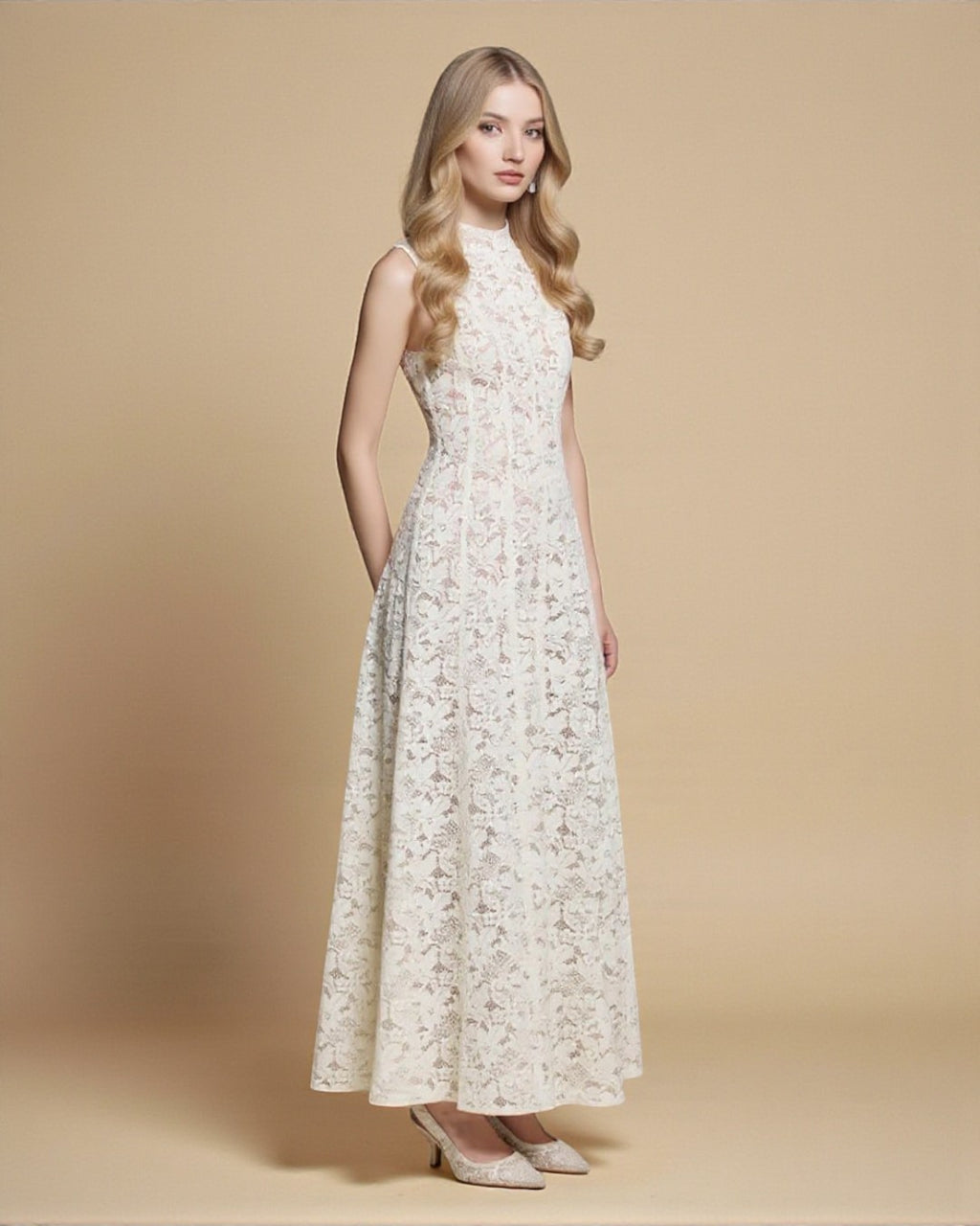 Kinsley Lace Midi Dress - Ivory