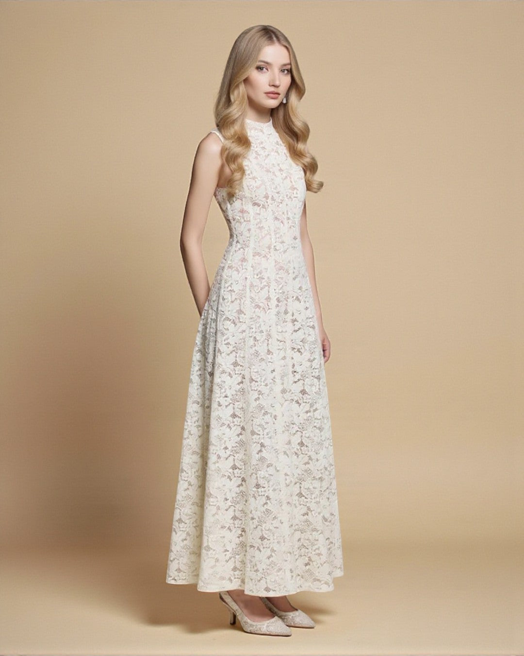 Kinsley Lace Midi Dress - Ivory
