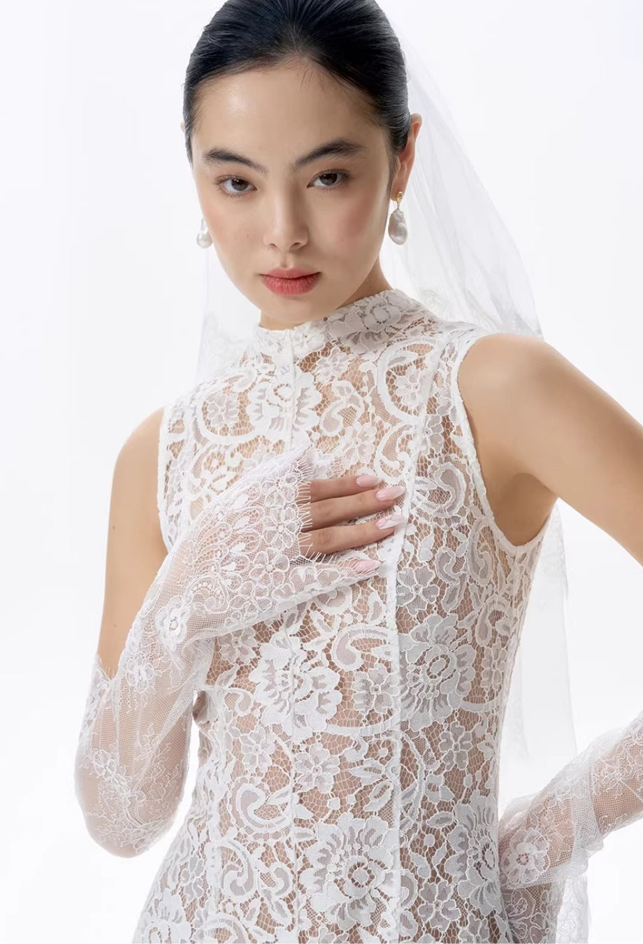 Kinsley White Floral Lace Midi Dress, sheer lace dress, wedding dress lace​, antique lace wedding dress