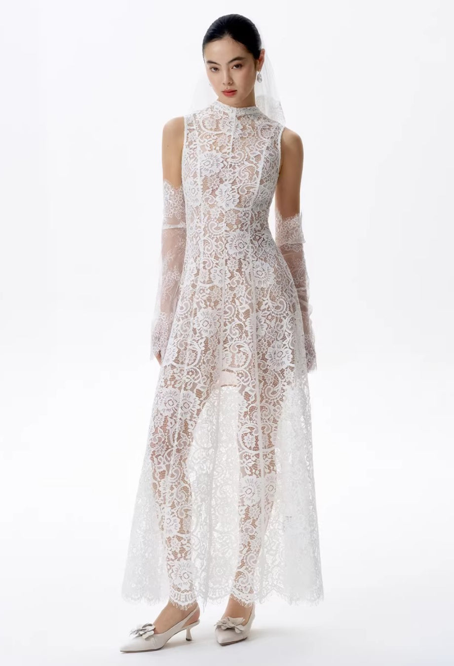Kinsley White High-Neck Floral Lace Midi Dress - Canadian Boutique Kinsley White High-Neck Floral Lace Midi Dress - Canadian Boutique