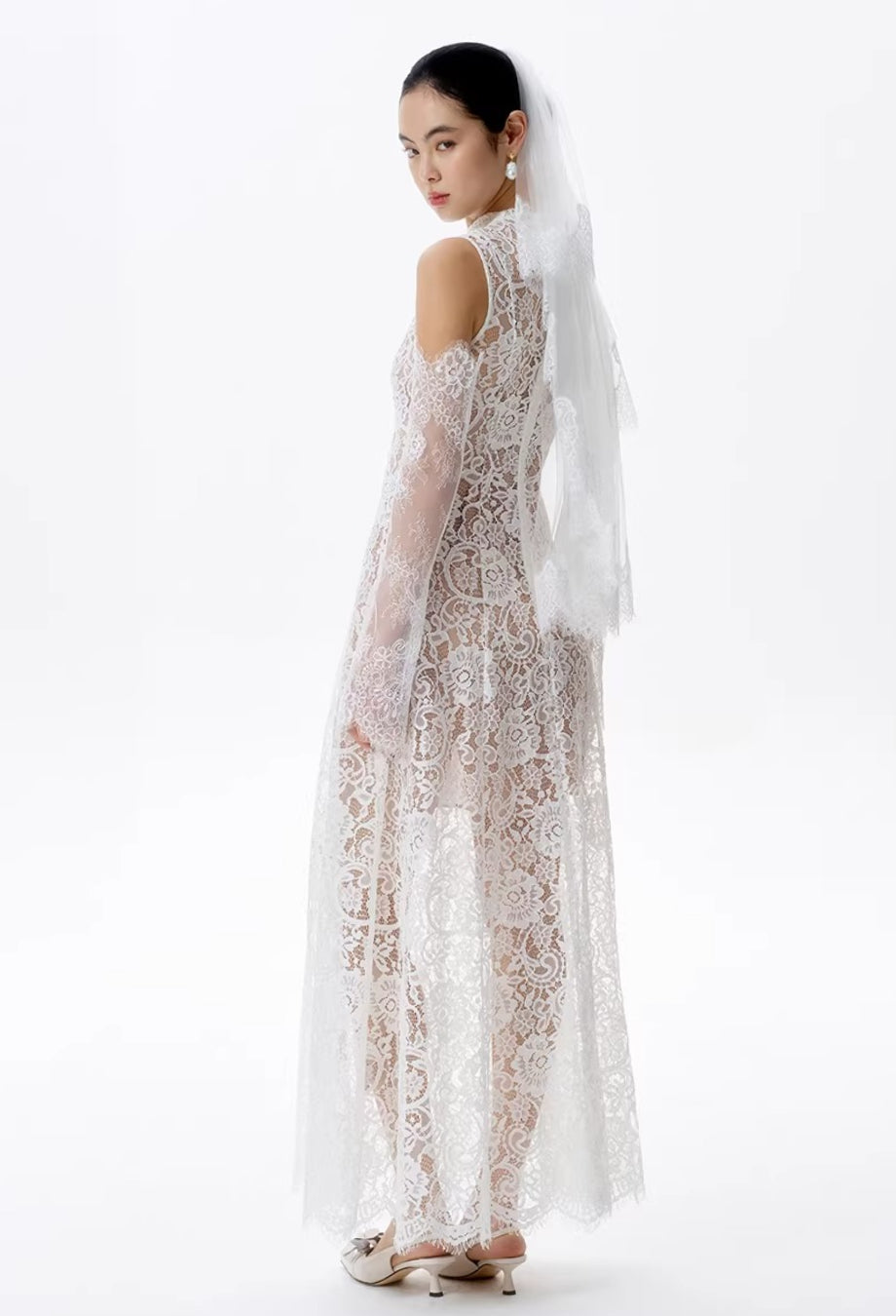 Kinsley White Floral Lace Midi Dress, long lace dress​, long white lace dress, midi dress white lace