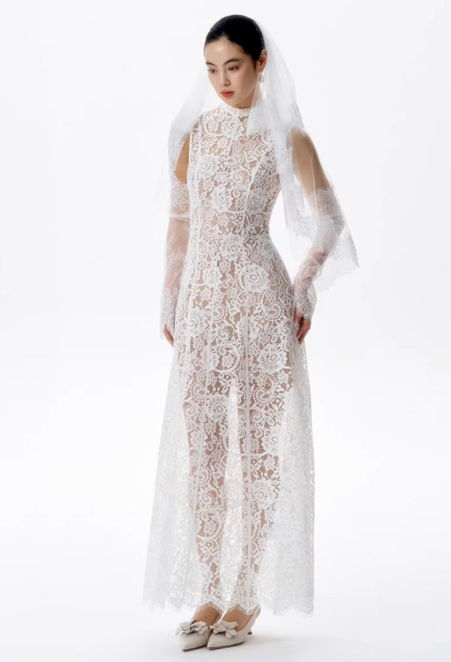 Kinsley White High-Neck Floral Lace Midi Dress - Canadian Boutique Kinsley White High-Neck Floral Lace Midi Dress - Canadian Boutique