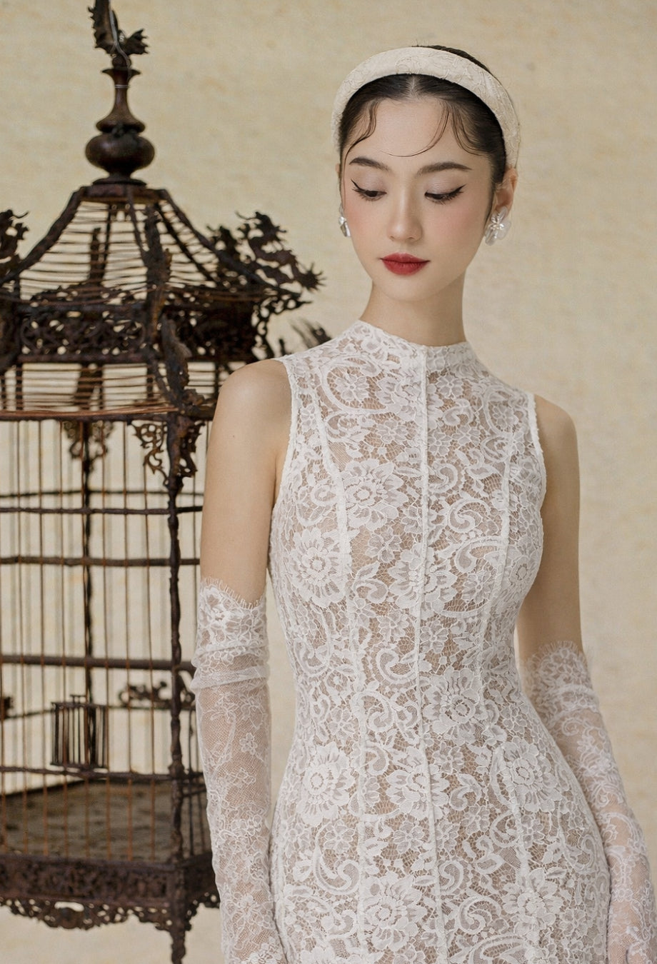 Kinsley White High-Neck Floral Lace Midi Dress - Canadian Boutique L Kinsley White High-Neck Floral Lace Midi Dress - Canadian Boutique L