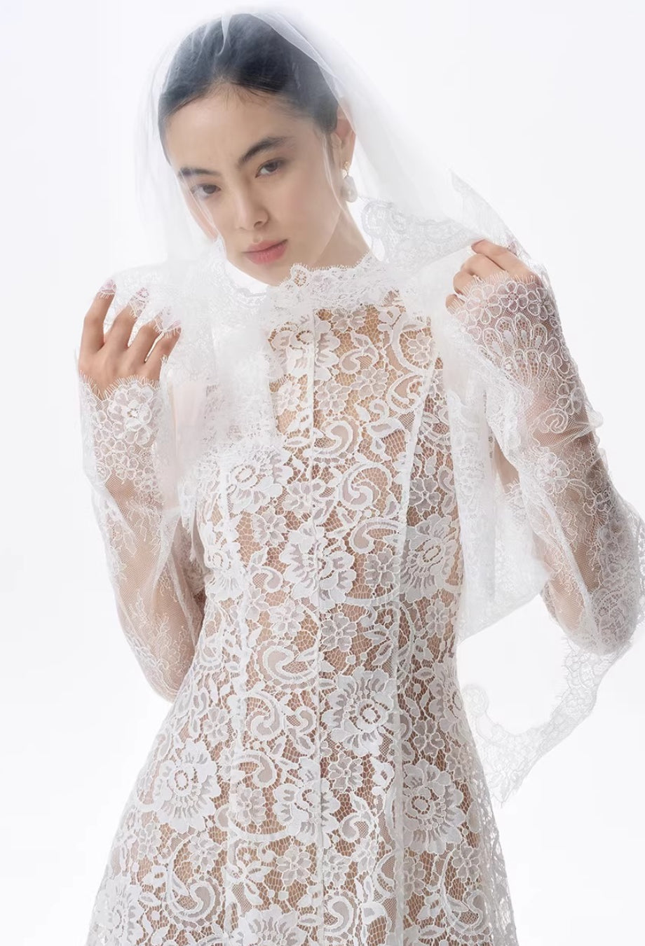 Kinsley White Floral Lace Midi Dress, long lace dress​, long white lace dress, midi dress white lace