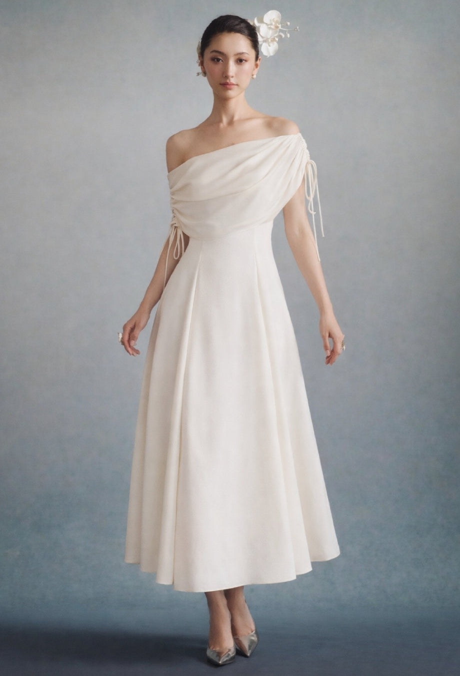 Lauren Ivory Satin Midi Dress, Simple Satin Wedding Dress, satin wedding dress, satin cocktail dress​