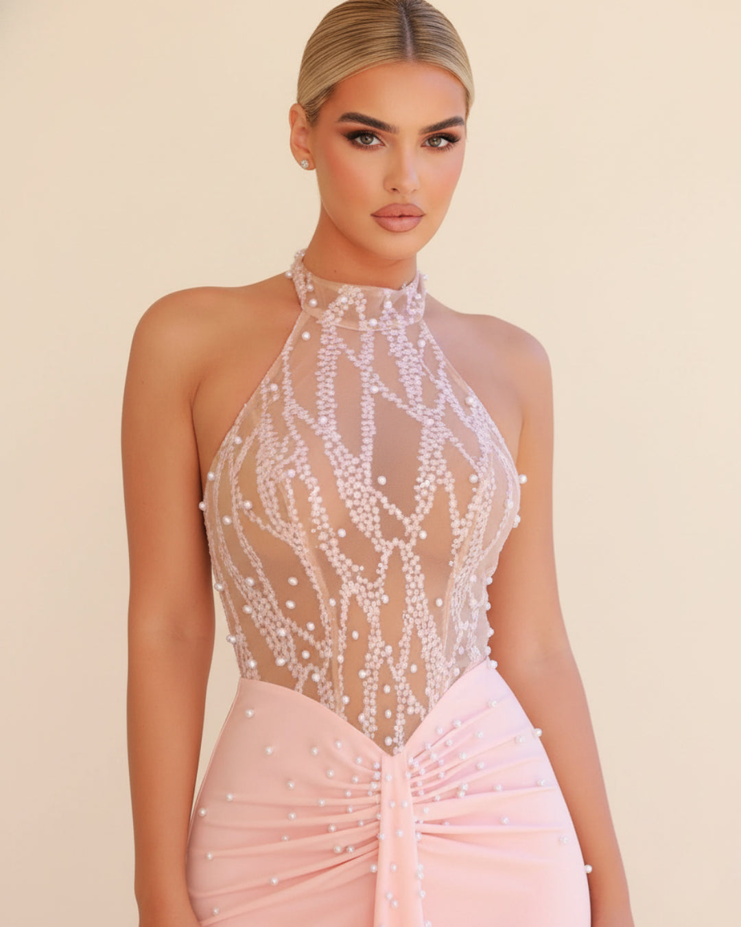 Shimmering pink blush dress – Leilani Maxi Gown for weddings and parties