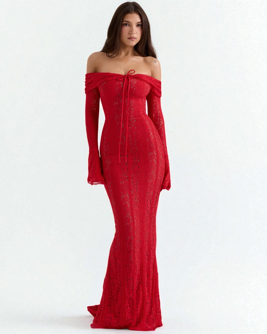 Lettie Off-Shoulder Lace Bodycon Maxi Dress, Red dress, graduation dress, party dresses, commencement dresses