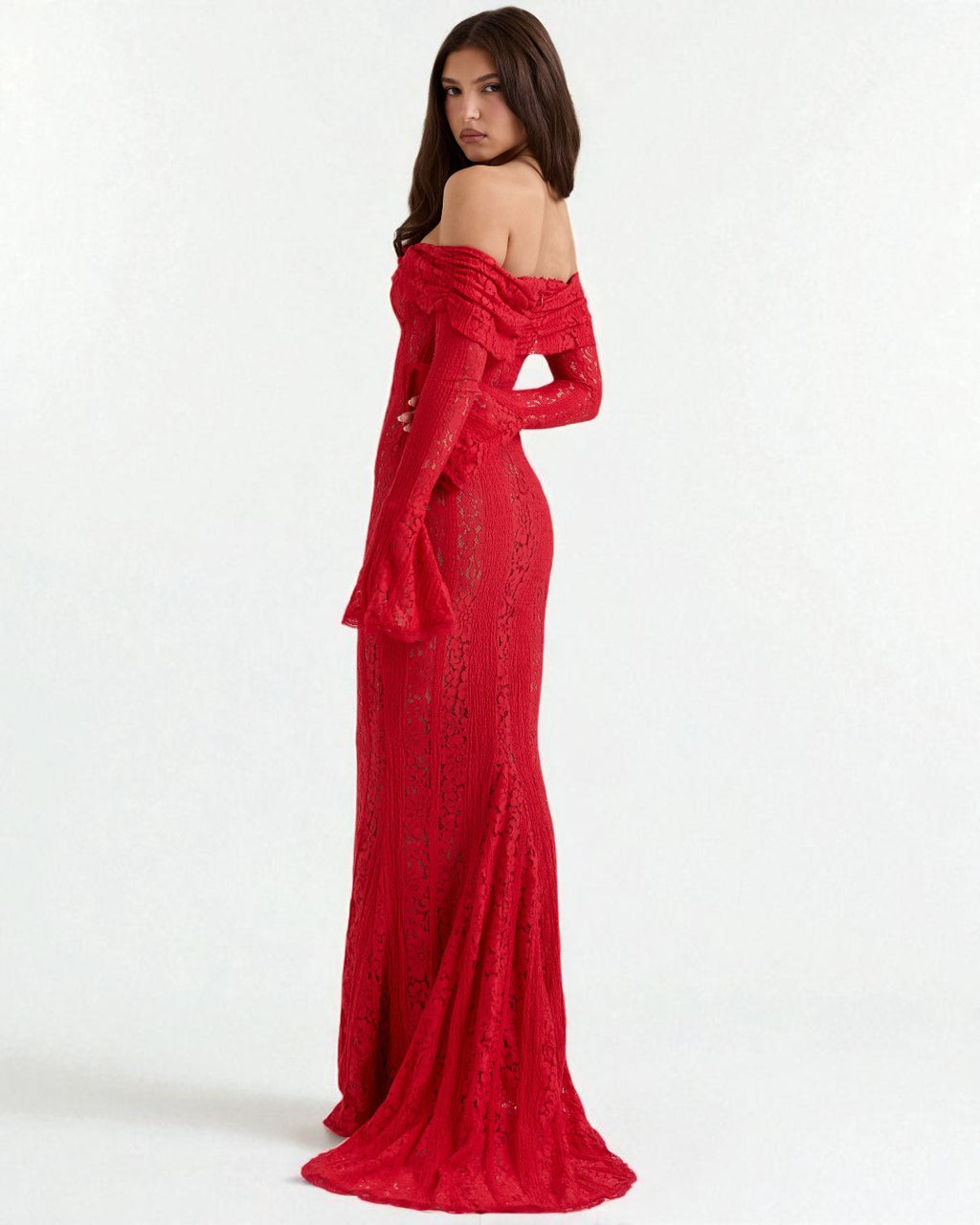 Lettie Off-Shoulder Lace Bodycon Maxi Dress, Red dress, graduation dress, party dresses, commencement dresses
