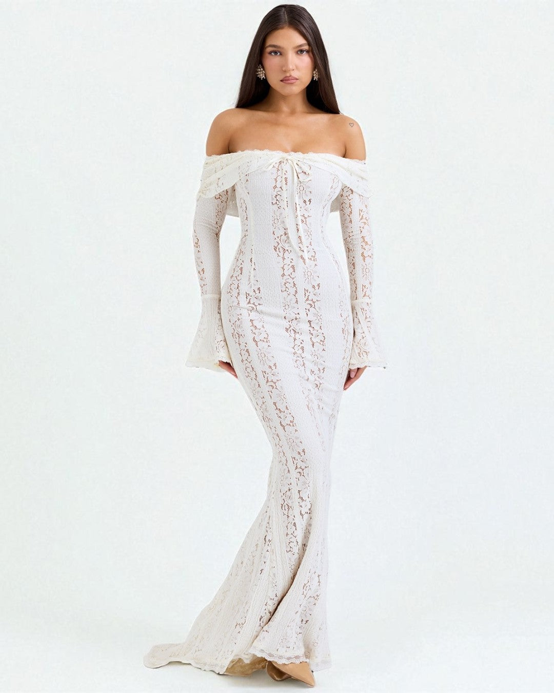 Lettie Off-Shoulder Lace Bodycon Maxi Dress, White dress, ethereal dresses, graduation dresses